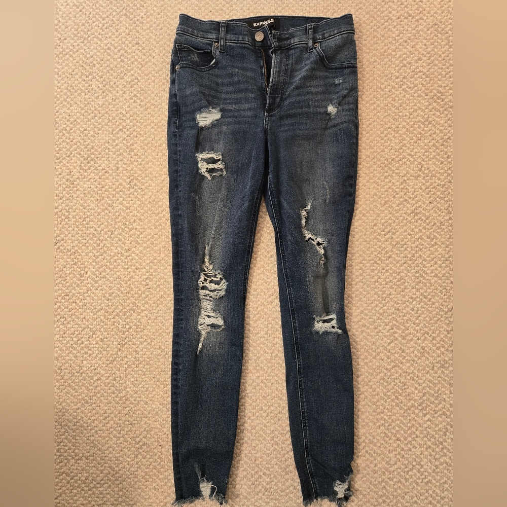 Express Stretchy High Rise Distressed Skinny Jeans